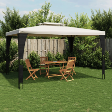 vidaXL krémszínű acél dupla tetős pavilon 3,98 x 2,98 m kerti bútor