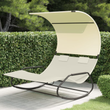 vidaXL krémszínű kétszemélyes textilén hintázó napozóágy napellenzővel kerti bútor