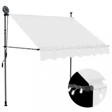 vidaXL Krémszínű kézzel kihúzható LED-es napellenző 150 cm kerti bútor