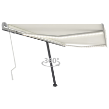 vidaXL krémszínű kézzel kihúzható LED-es napellenző 450 x 350 cm kerti bútor