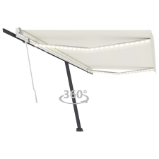 vidaXL krémszínű kézzel kihúzható LED-es napellenző 500 x 350 cm kerti bútor