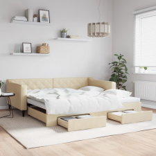 vidaXL krémszínű kihúzható szövet heverő fiókkal 100x200 cm ágy és ágykellék