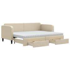 vidaXL krémszínű kihúzható szövet heverő fiókokkal 80 x 200 cm (3196869) ágy és ágykellék