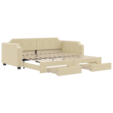 vidaXL krémszínű kihúzható szövet heverő fiókokkal 80 x 200 cm (3197669) ágy és ágykellék
