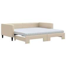vidaXL Krémszínű kihúzható szövet heverő matracokkal 100x200 cm ágy és ágykellék