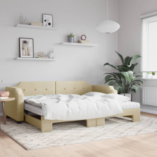 vidaXL krémszínű kihúzható szövet heverő matracokkal 80 x 200 cm ágy és ágykellék