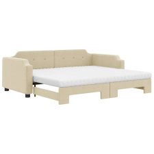 vidaXL krémszínű kihúzható szövet heverő matracokkal 90 x 200 cm (3197656) ágy és ágykellék