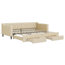 vidaXL krémszínű kihúzható szövetheverő fiókokkal 90 x 200 cm (3197466) ágy és ágykellék