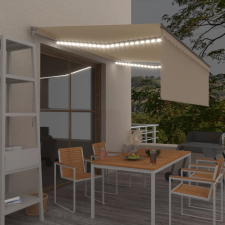 vidaXL krémszínű LED-es kézzel kihúzható napellenző redőnnyel 4,5x3 m kerti bútor