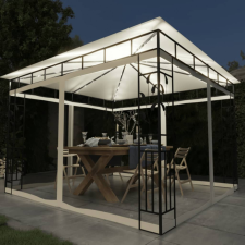 vidaXL krémszínű pavilon szúnyoghálóval/LED fényfüzérrel 3x3x2,73 m kerti bútor