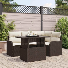 vidaXL Kültéri étkező szett párnával 5 pcs Barna Poli rattan kerti bútor