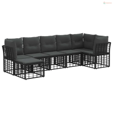 vidaXL Kültéri kanapé szett párnával 4 pcs Fekete Poliészter kerti bútor