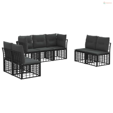 vidaXL Kültéri kanapé szett párnával 7 pcs Fekete Poliészter kerti bútor