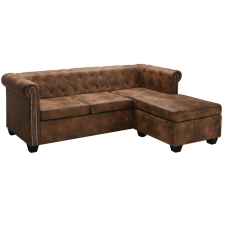 vidaXL L-alakú barna művelúr Chesterfield kanapé bútor