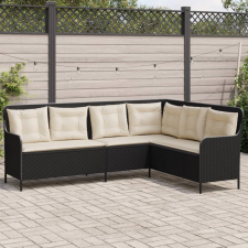vidaXL L-alakú fekete polyrattan kerti kanapé párnával kerti bútor