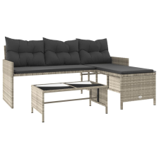 vidaXL L-alakú szürke polyrattan kerti kanapé asztallal és párnákkal (365577) kerti bútor