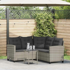 vidaXL L-alakú szürke polyrattan kerti kanapé asztallal és párnával kerti bútor