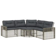 vidaXL L-alakú szürke polyrattan kerti kanapé párnákkal és lábtartóval (365895) kerti bútor