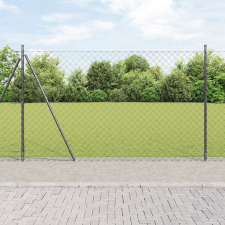vidaXL Láncfedeles Kerítés 7 Flancos Poszttal 1.4x10 m Horganyzott Acél építőanyag