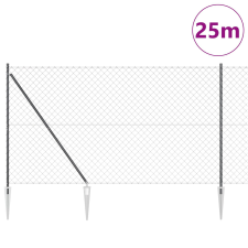 vidaXL Lánchálós kerítés 13 cölöp rögzítővel 1.6x25 m galvanizált acél építőanyag
