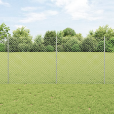 vidaXL Lánckerítés 20 U Oszloppal Ezüst 1.2x10 m Acél építőanyag