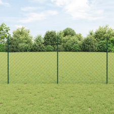 vidaXL Lánclinkás Kerítés 10 U Oszloppal Zöld 1.2x10 m Acél építőanyag