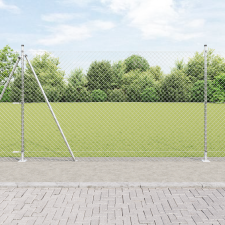 vidaXL láncos kerítés 7 fém talppal 1.4x10 m galvanizált acél építőanyag