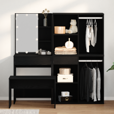 vidaXL LED-es tükörasztal szett fekete tölgy mérnökileg megmunkált fával bútor