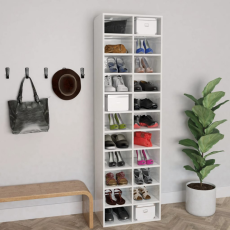 vidaXL Magasfényű fehér forgácslap cipősszekrény 54 x 34 x 183 cm
