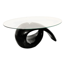 vidaXL magasfényű fekete dohányzóasztal ovális üveglappal  (240432) bútor