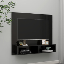 vidaXL magasfényű fekete fali forgácslap TV-szekrény 102x23,5x90 cm bútor