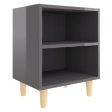 vidaXL magasfényű szürke éjjeliszekrény tömör fa lábakkal 40x30x50 cm (805795) bútor