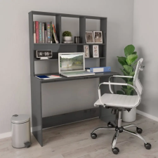 vidaXL Magasfényű szürke forgácslap íróasztal polcokkal 110x45x157 cm íróasztal