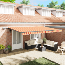 vidaXL Manuális Behúzható Napernyő LED sárga és narancssárga 500x300 cm kerti bútor