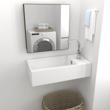 vidaXL matt fehér falra szerelhető kerámia mosdókagyló túlfolyóval fürdőszoba kiegészítő
