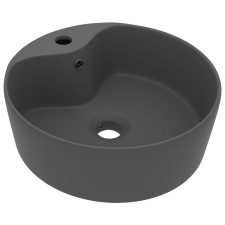 vidaXL matt sötétszürke luxus kerámia mosdókagyló túlfolyóval 36x13 cm (147038) szaniter