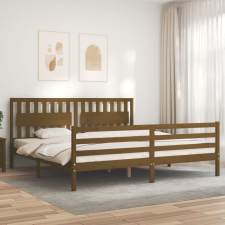 vidaXL mézbarna tömör fa ágykeret fejtámlával 200 x 200 cm ágy és ágykellék