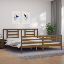 vidaXL mézbarna tömör fa ágykeret fejtámlával 200 x 200 cm ágy és ágykellék