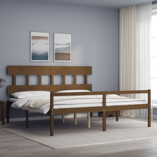 vidaXL mézbarna tömör fa ágykeret fejtámlával 200 x 200 cm ágy és ágykellék
