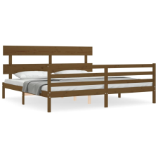 vidaXL mézbarna tömör fa ágykeret fejtámlával 200 x 200 cm (3195114) ágy és ágykellék