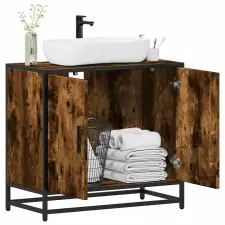 vidaXL mosdószekrény füstölt tölgy 65x33x60 cm Gépesített fa fürdőszoba bútor
