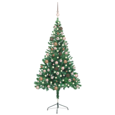 vidaXL műkarácsonyfa 380 ággal LED fényekkel és gömbökkel 150 cm (3077574) műfenyő
