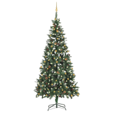 vidaXL műkarácsonyfa LED-ekkel és gömbökkel 210 cm karácsonyi dekoráció