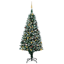 vidaXL műkarácsonyfa LED-ekkel, gömbszettel és tobozokkal 210 cm karácsonyi dekoráció