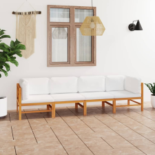 vidaXL négyszemélyes tömör tíkfa kerti kanapé krémszínű párnákkal kerti bútor