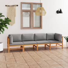 vidaXL négyszemélyes tömör tíkfa kerti kanapé szürke párnákkal kerti bútor