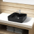 vidaXL Négyszögletes kerámia fürdőszoba mosdókagyló csaptelep lyukkal fekete