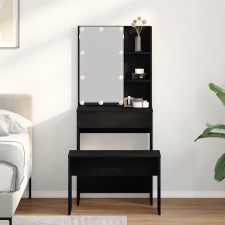 vidaXL Öltöztetőasztal szett LED fekete tölgy mérnöki fából bútor