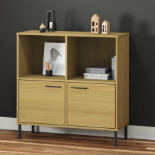 vidaXL OSLO barna tömör fa könyvszekrény fém lábakkal 90x35x90,5 cm bútor