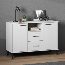 vidaXL OSLO fehér tömör fa tálalószekrény fémlábakkal 113x40x77 cm bútor